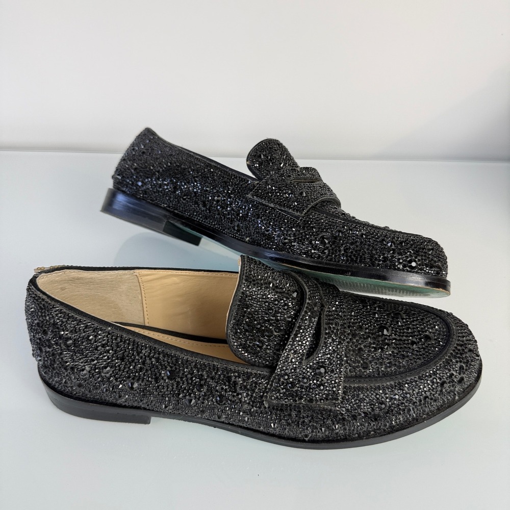 Betsey Johnson Aron Penny Loafers Womens 7.5 Black Rhinestone Embellished - Picture 5 of 12